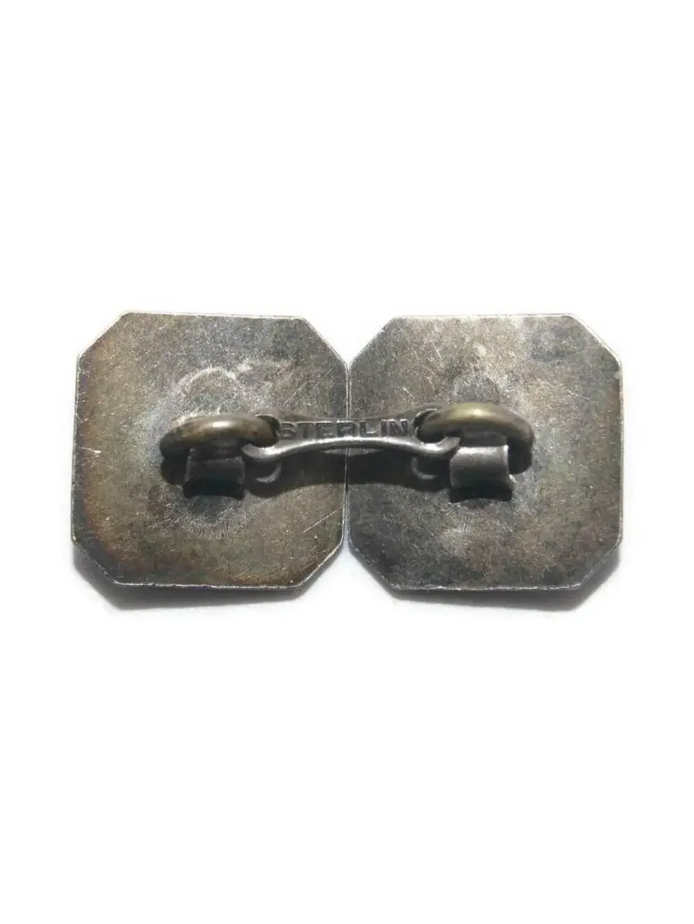 Antique Sterling Silver Double Sided Octagonal Cuff Links. Marked Sterling.